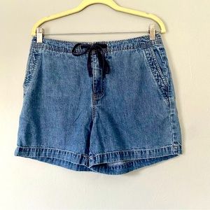 Eddie Bauer Denim Shorts Drawstring Medium Wash Comfort Gorpcore Womens Size 10